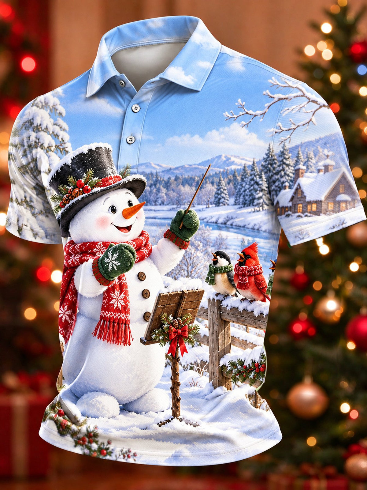 Men's Casual Christmas Print Polo Shirt