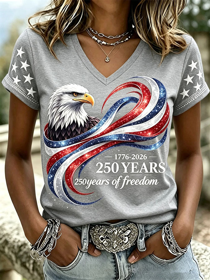 🔥Buy 3 Get 10% Off🔥Women'S Retro Independence Day Relief Printed Casual Short Sleeved T-Shirt