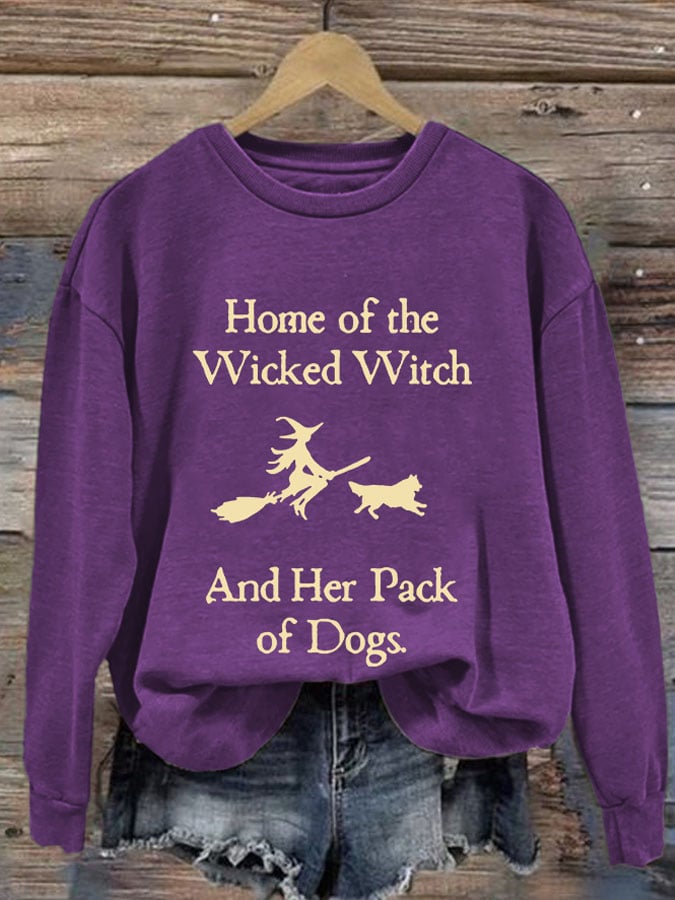 Retro Home Of The Wicked Witch And Her Pack Of Dogs Print Sweatshirt