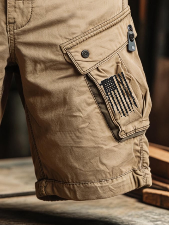 Men's Retro Outdoor Washed & Distressed Multi-Pocket Functional Cargo Shorts