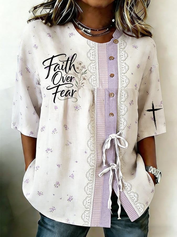 Women's Faith Print Half Sleeve Casual Blouse