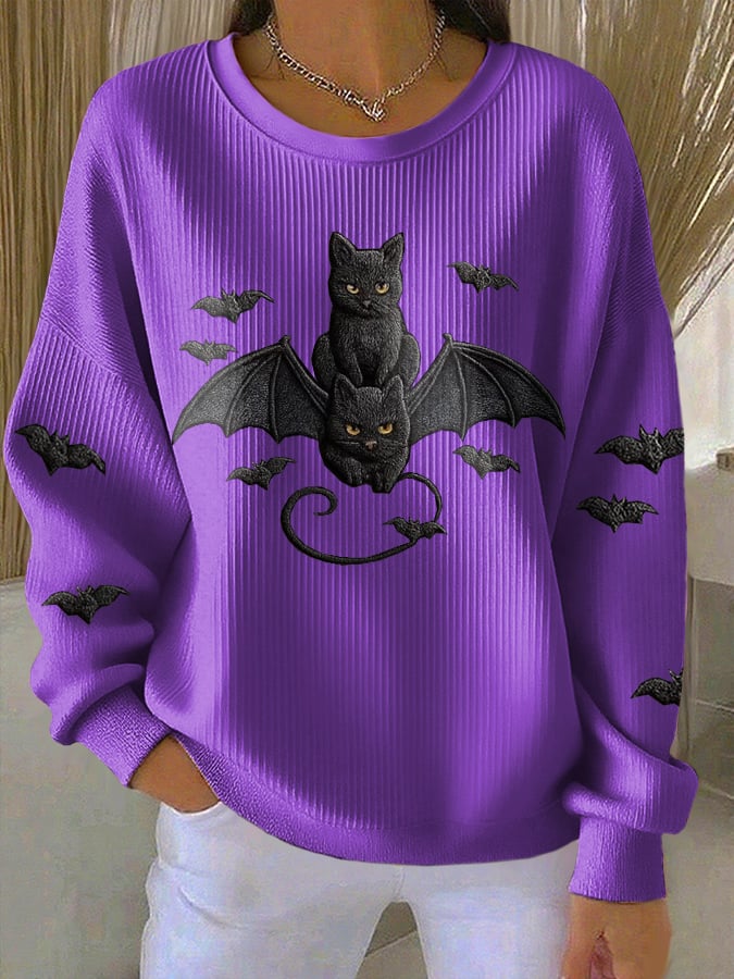 Women's Vintage Halloween Print Knit Long Sleeve Top