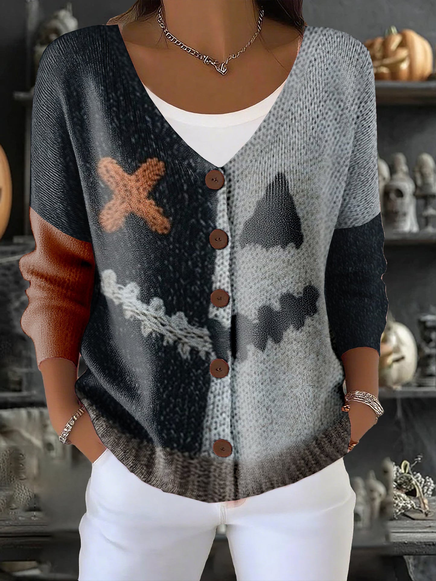 Women's Halloween Ghost Face Cardigan