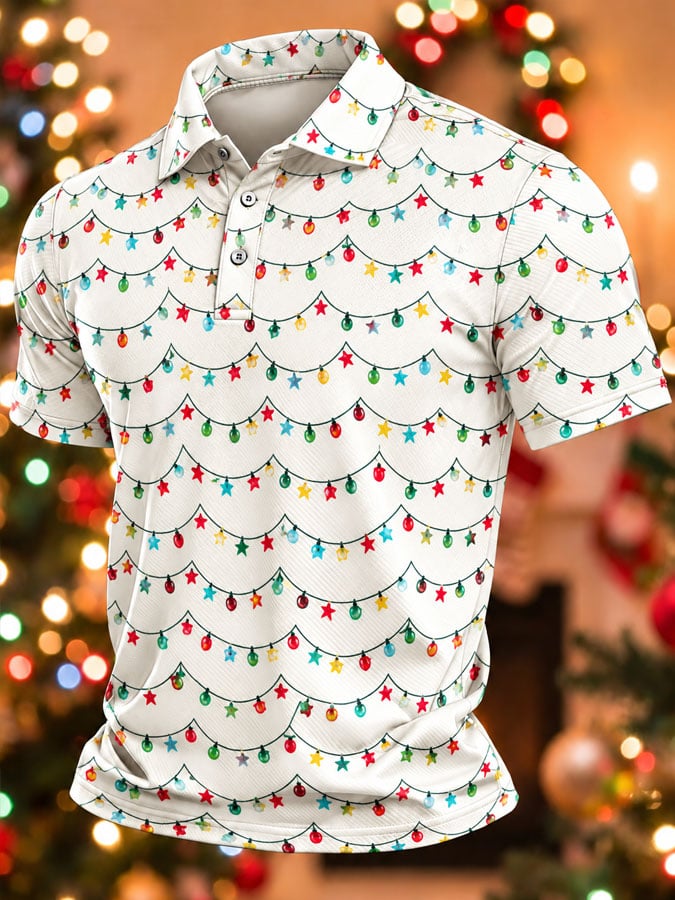 Men's Casual Christmas Print Polo Shirt
