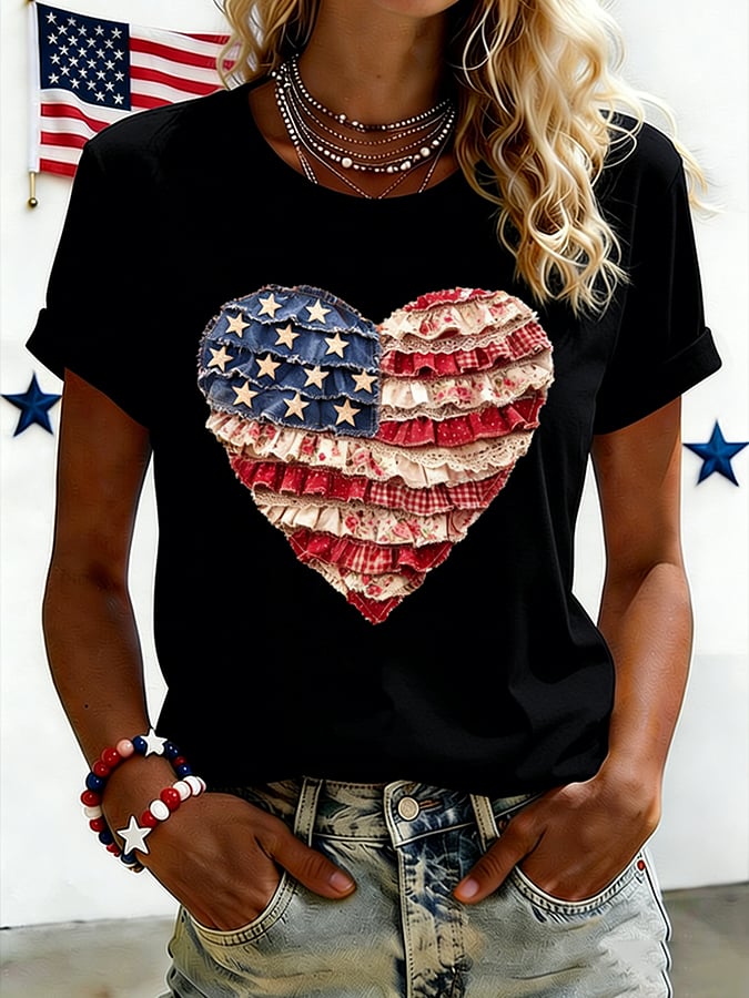 Women's USA 250 Years Inspired Floral Linen T-Shirt