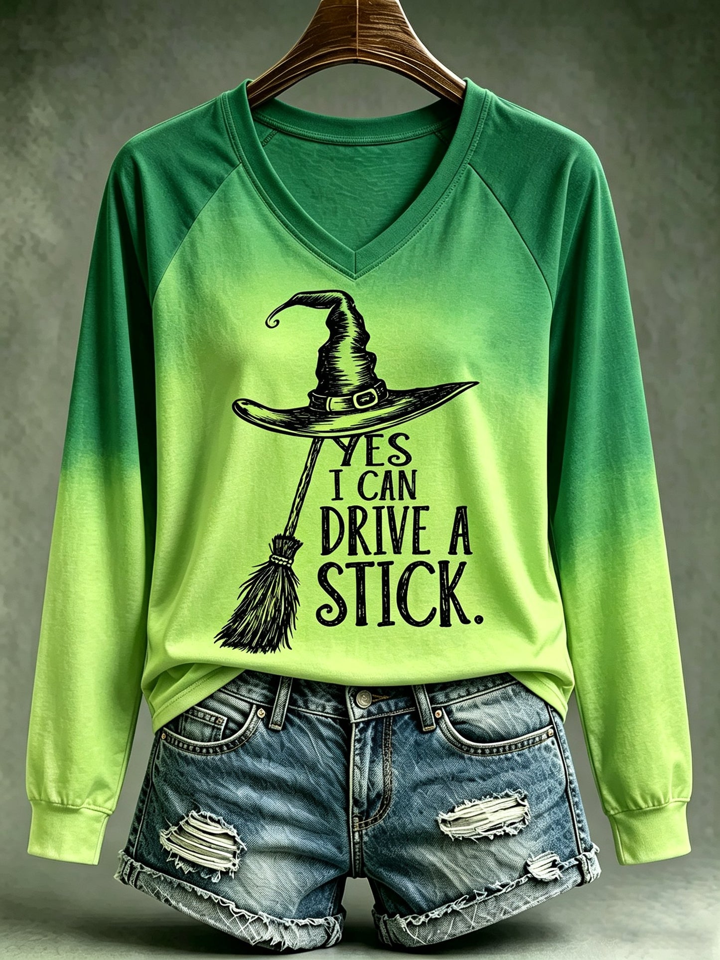 Women's Halloween “YES I CAN DRIVE A STICK.” Print Top