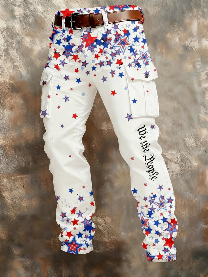 Men's 250th Anniversary National Flag Print Multi-Pocket Cargo Casual Pants