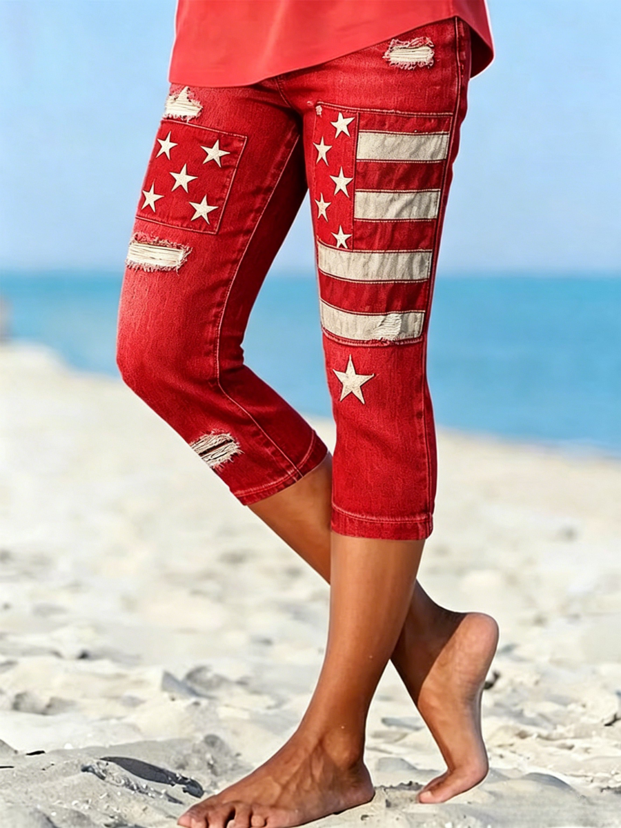 🔥Buy 3 Get 10% Off🔥Women's 250th anniversary printed cropped pants