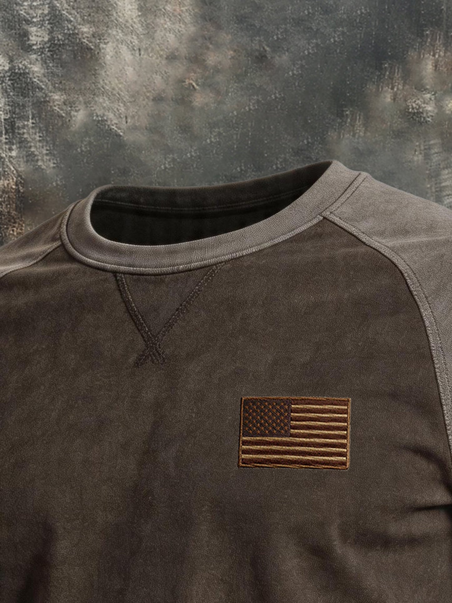 Men's Retro Distressed Patriotic Color-Block Short-Sleeve Shirt