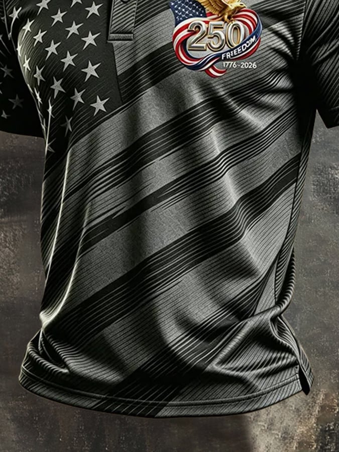 Men's Retro "Patriot" Color-Block Short-Sleeve Polo Shirt