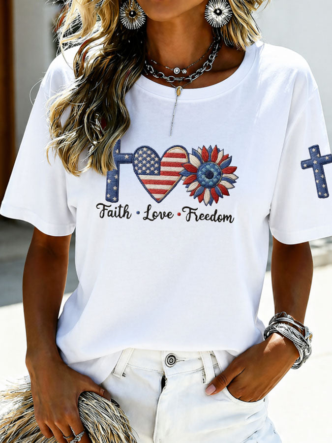Women'S Faith Love Freedom Casual T-Shirt