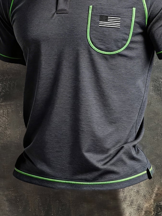 Men's Retro Color-Block "Patriot" Casual Short-Sleeve Polo Shirt