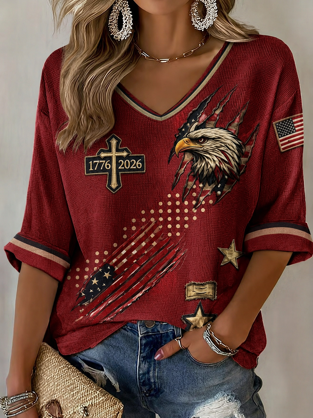 Women'S American Flag Faith Printed Casual T-Shirt