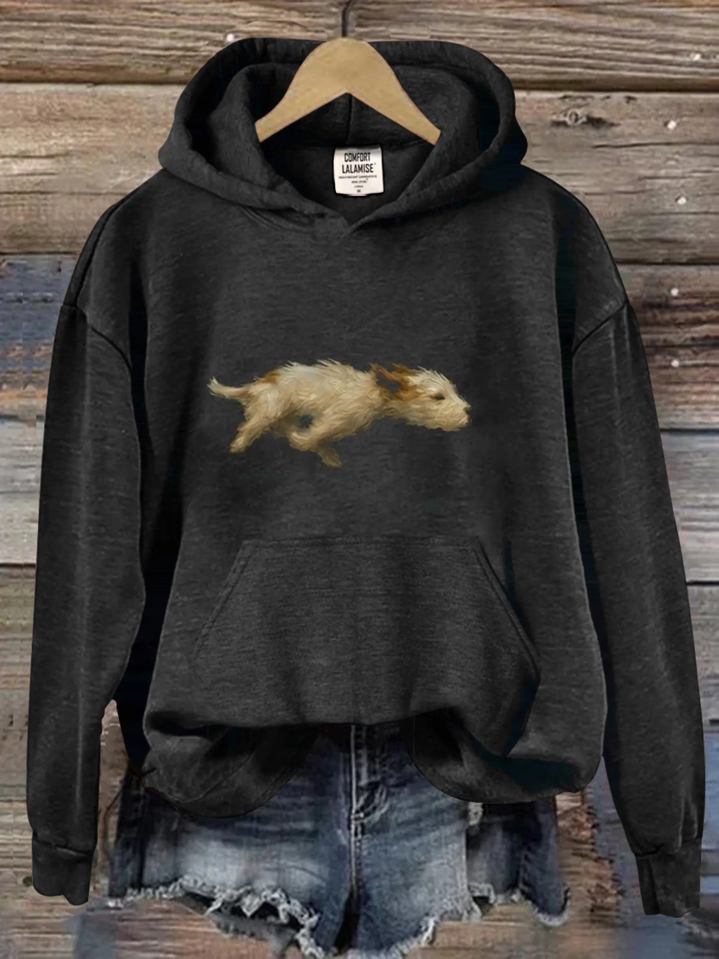 Funny Cute Running Dog Art Casual Hoodie Sweatshirt