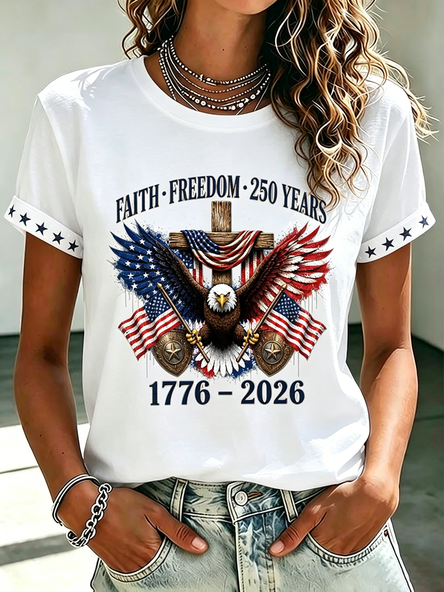 Women's American Faith and Freedom 250th Anniversary Round Neck T-shirt