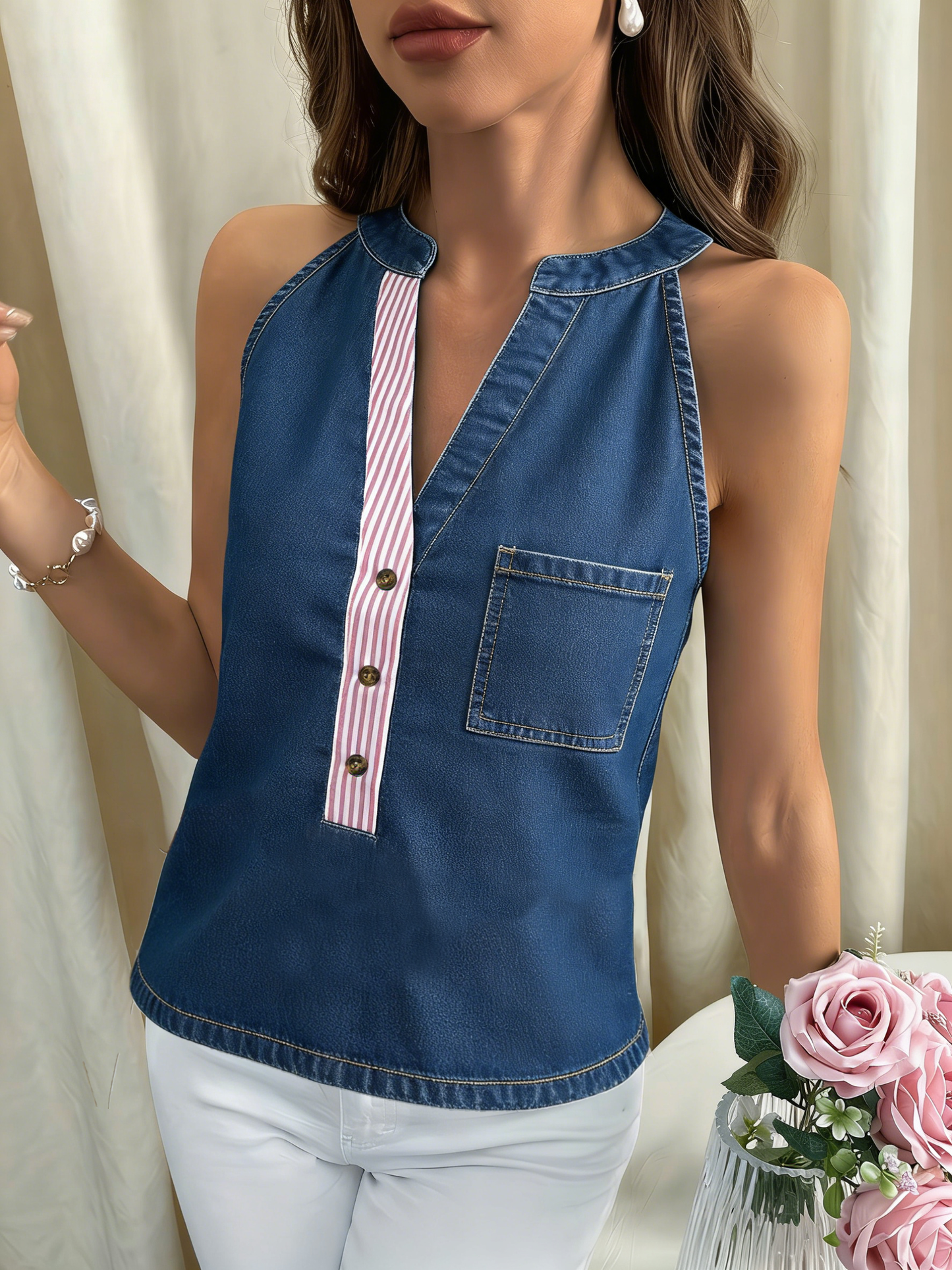 Women’s Denim Backless Patchwork Vest