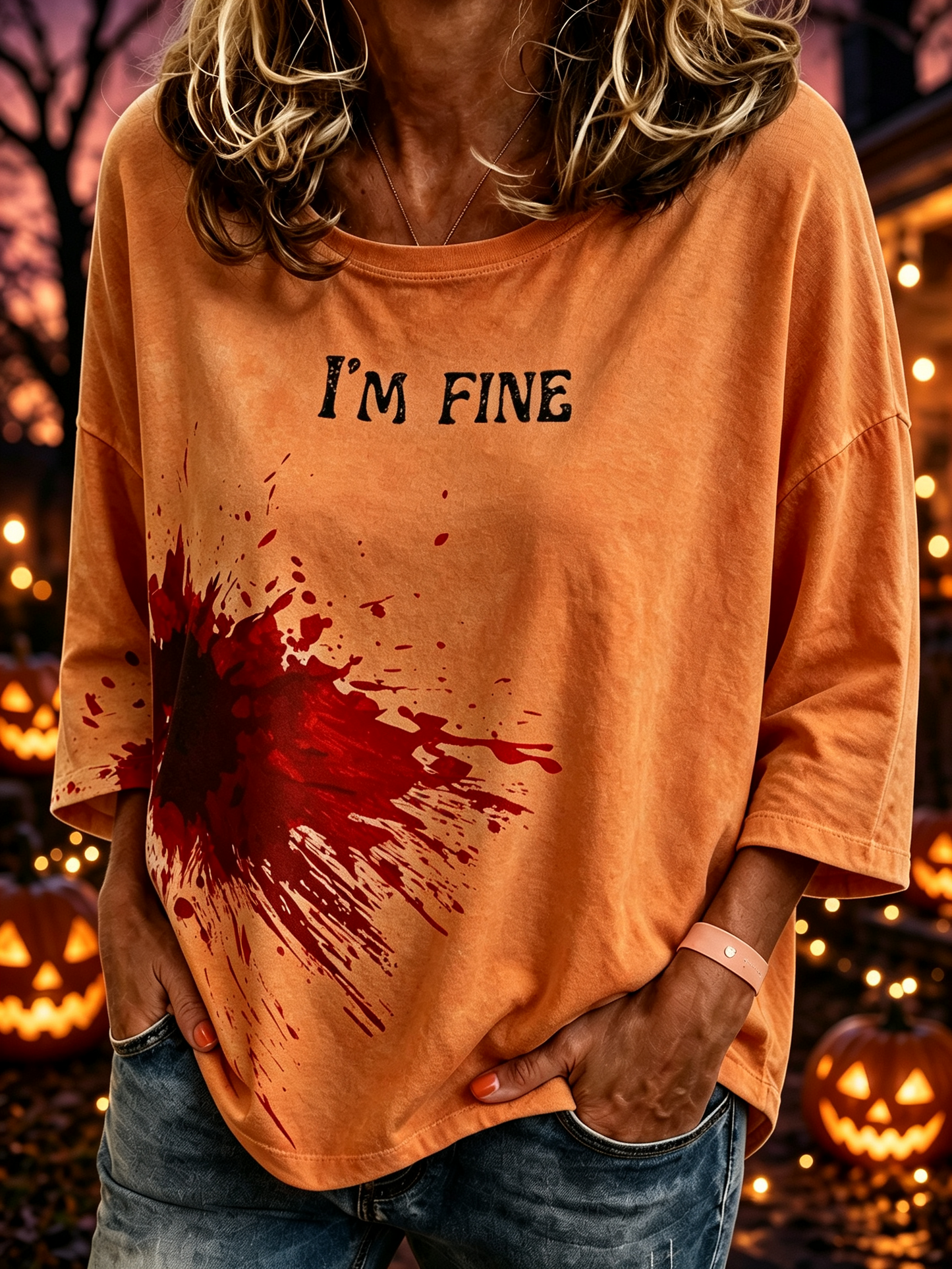 Women's Halloween Bloodstains Three-quarter sleeves Top
