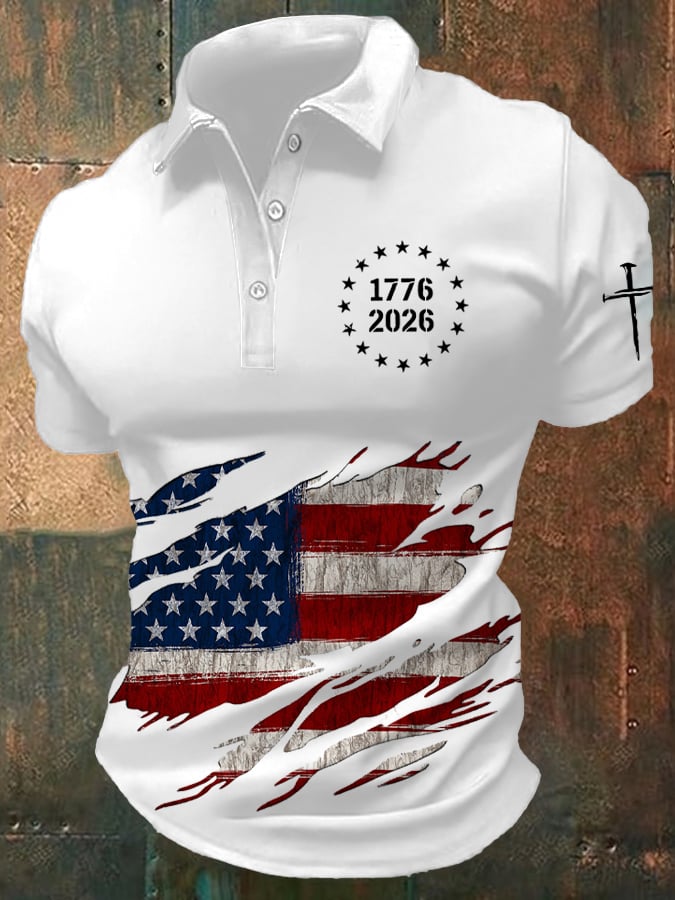 Men's America 250th Anniversary Print Casual Polo Shirt