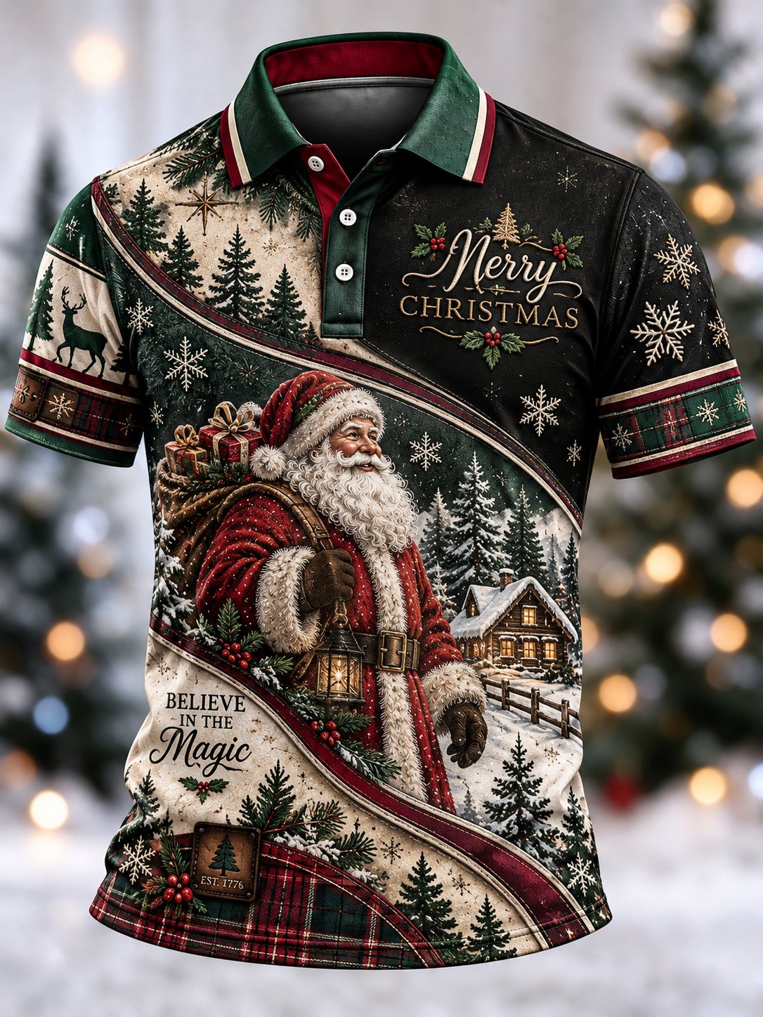 Men's Christmas Print Polo Shirt