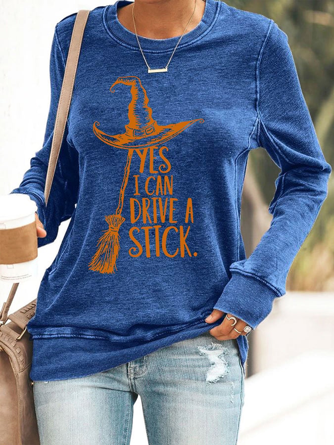🔥Buy 2 Get 10% Off🔥Women's Yes I Can Drive A Stick Print Round Neck Sweatshirt
