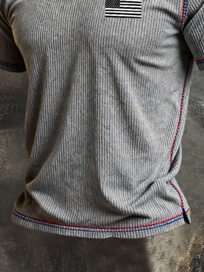 Men's Retro Color-Block "Patriot" Casual Short-Sleeve T-Shirt