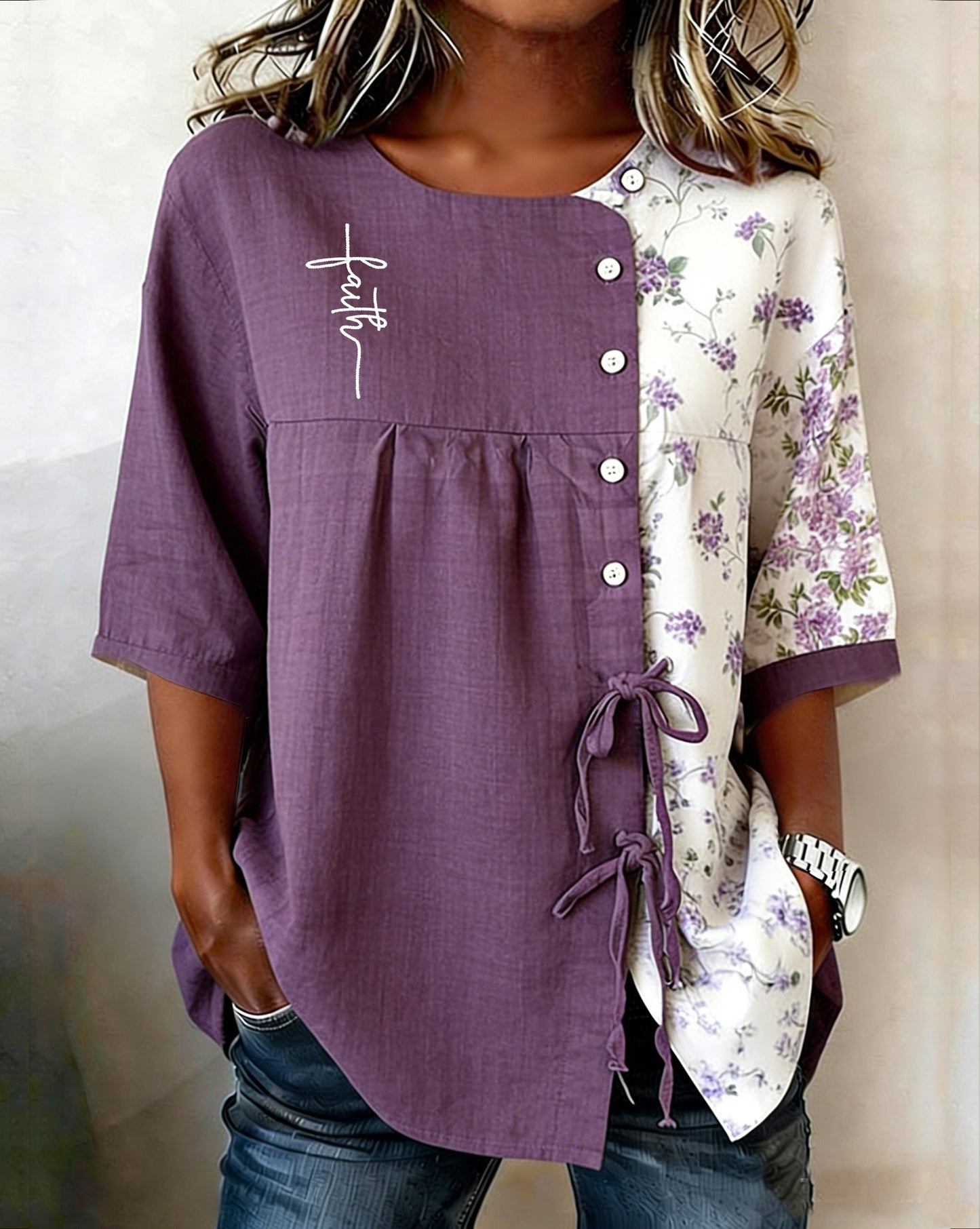 Women's Retro Faith Floral Print Top