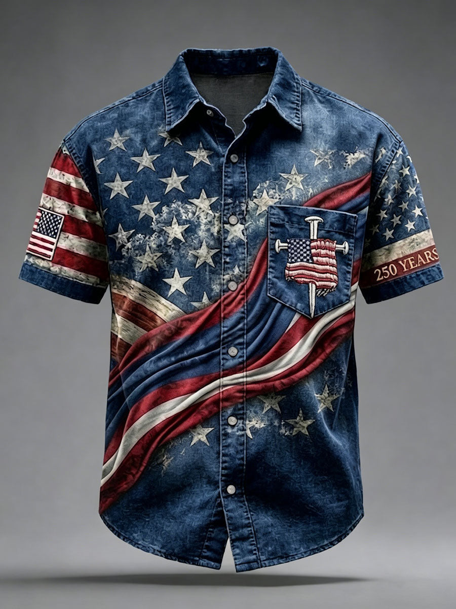 Men's Retro American 250th Anniversary Short-Sleeved Shirt