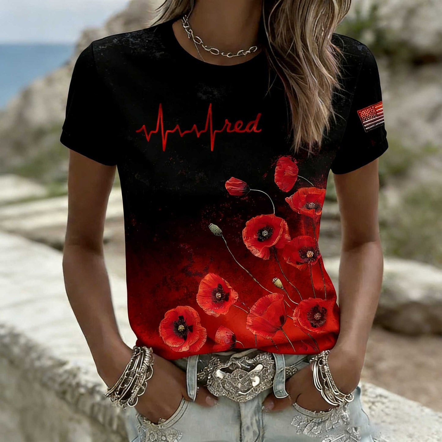 Women's Memorial Day Print Casual Crew Neck Top