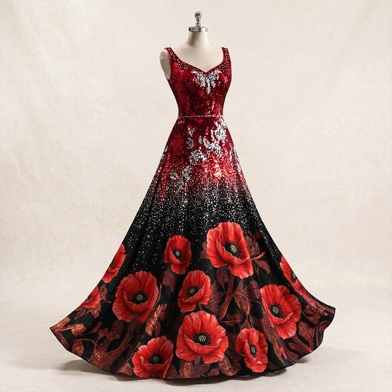 Women's With Poppy Floral Art Print Casual Dress