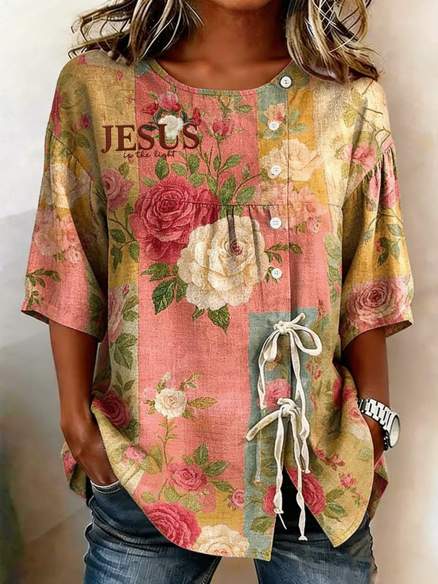 Women's Retro Faith Floral Print Top