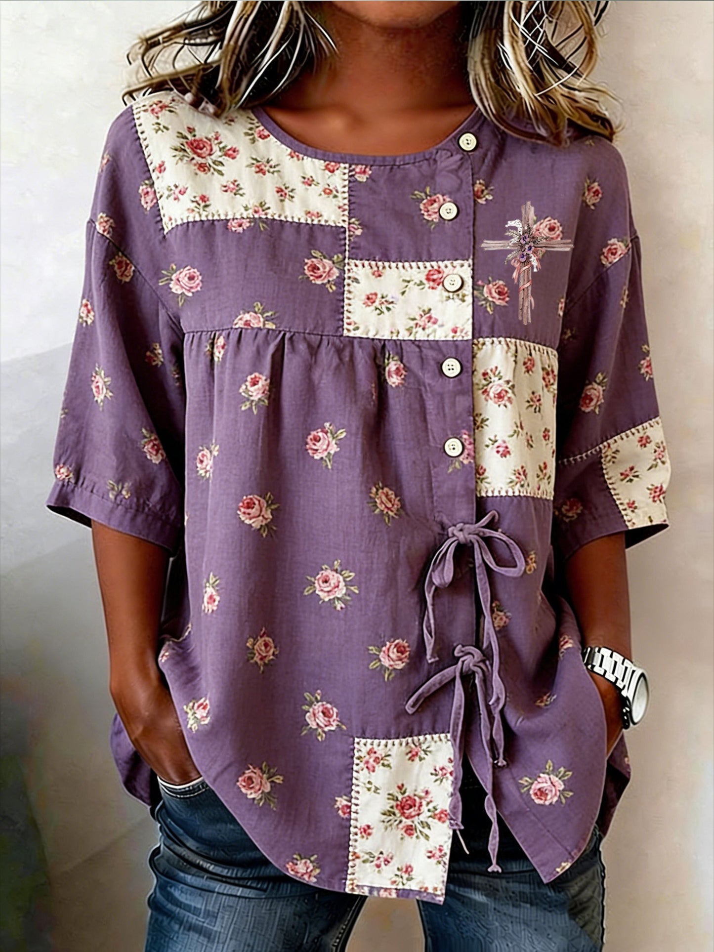 Women's Retro Faith Floral Print Top