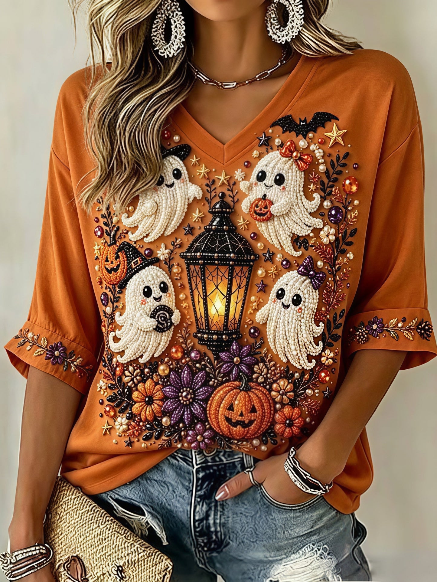 Women's Autumn Halloween Fun Casual Print T-Shirt
