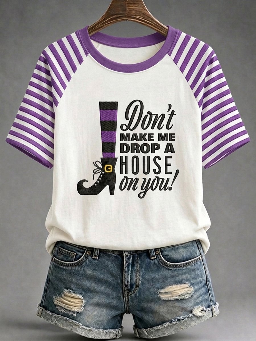 Women's Halloween Don’t Make Me Drop A House On You Raglan Short-Sleeve T-Shirt