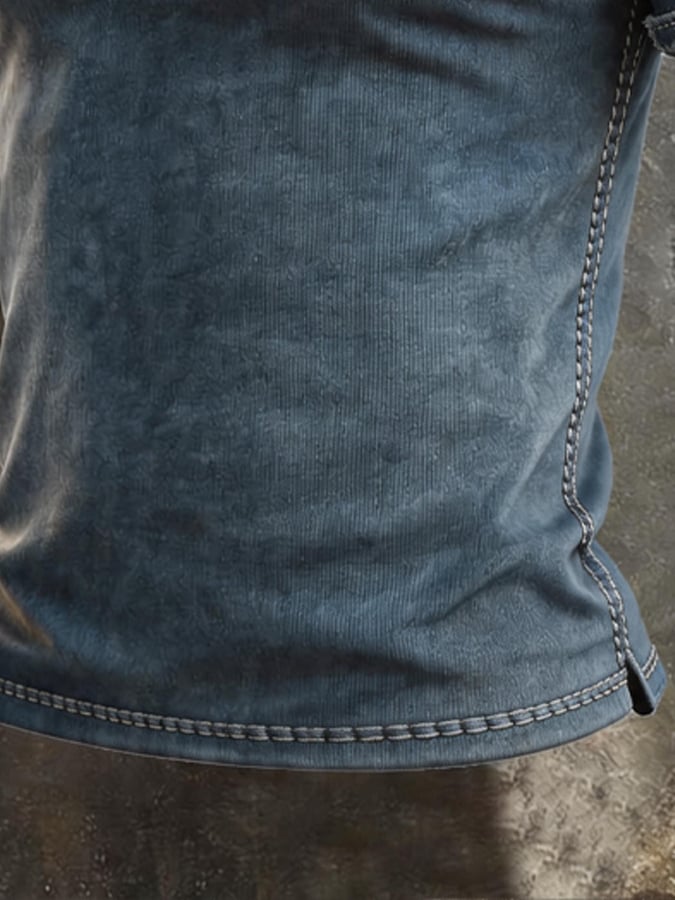 Men's Vintage 100% Cotton Washed, Ribbed, Faded T-Shirt