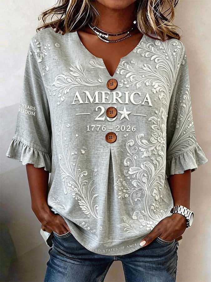 Women's Casual American 250th Anniversary Print Top