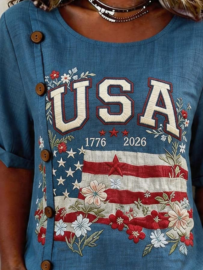 Women'S Casual Independence Day Print Top
