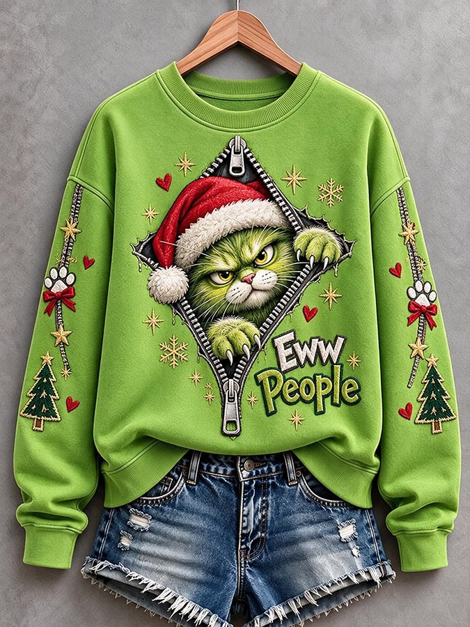 Women's Christmas Fun Cat Pattern Casual Sweatshirt