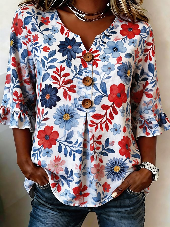Women's 250th Anniversary Print Half Sleeve Casual Blouse