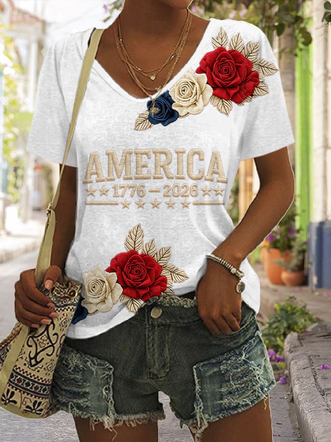 Women'S American 250th Anniversary V-Neck Short-Sleeved T-Shirt
