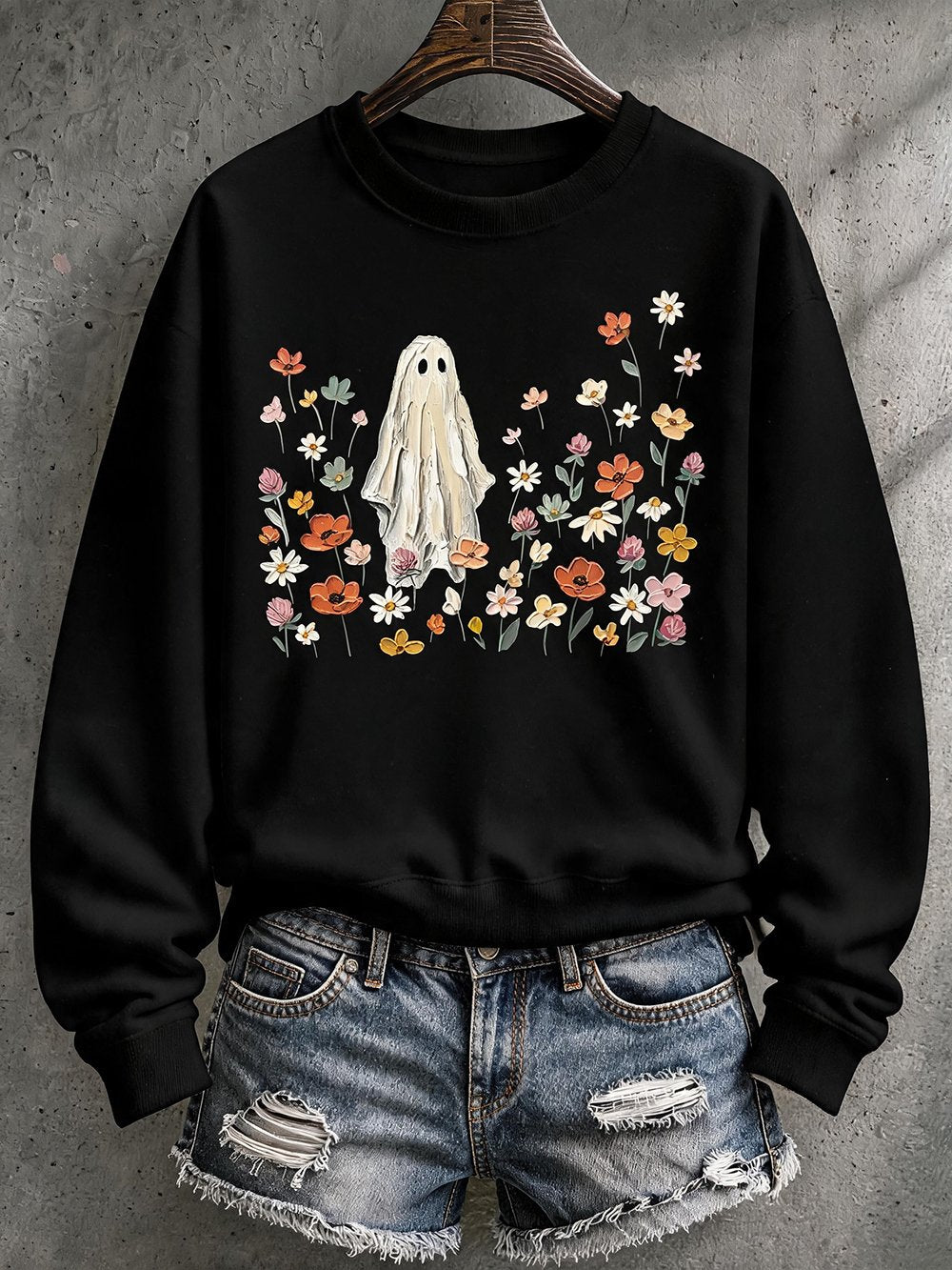 Women's Halloween Print Crew Neck Long-Sleeve Sweatshirt