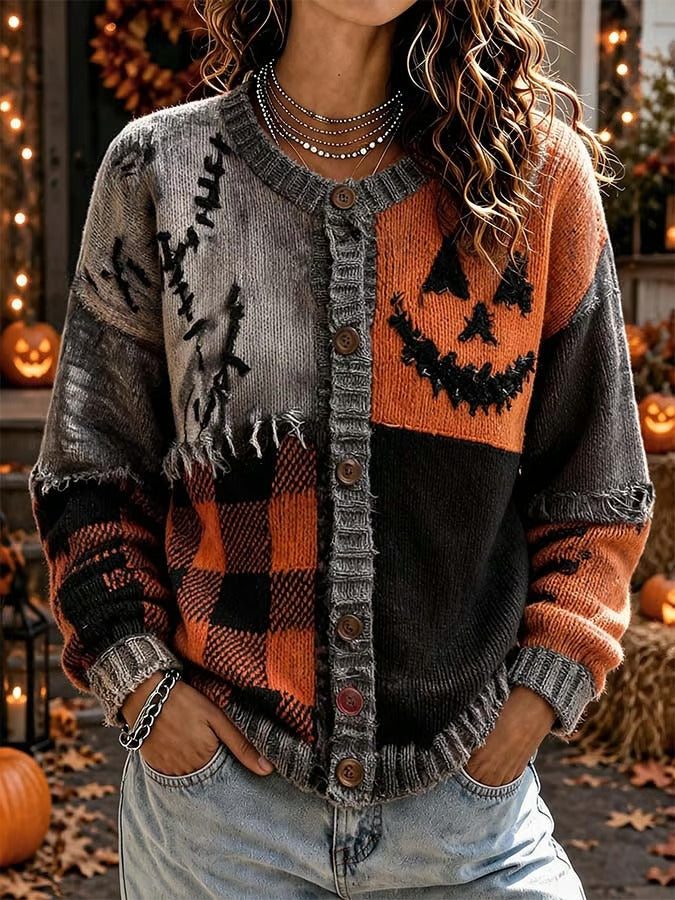 Women's Halloween Printed Knitted Cardigan