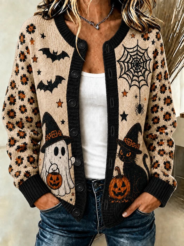 Women's Halloween Print Knit Cardigan