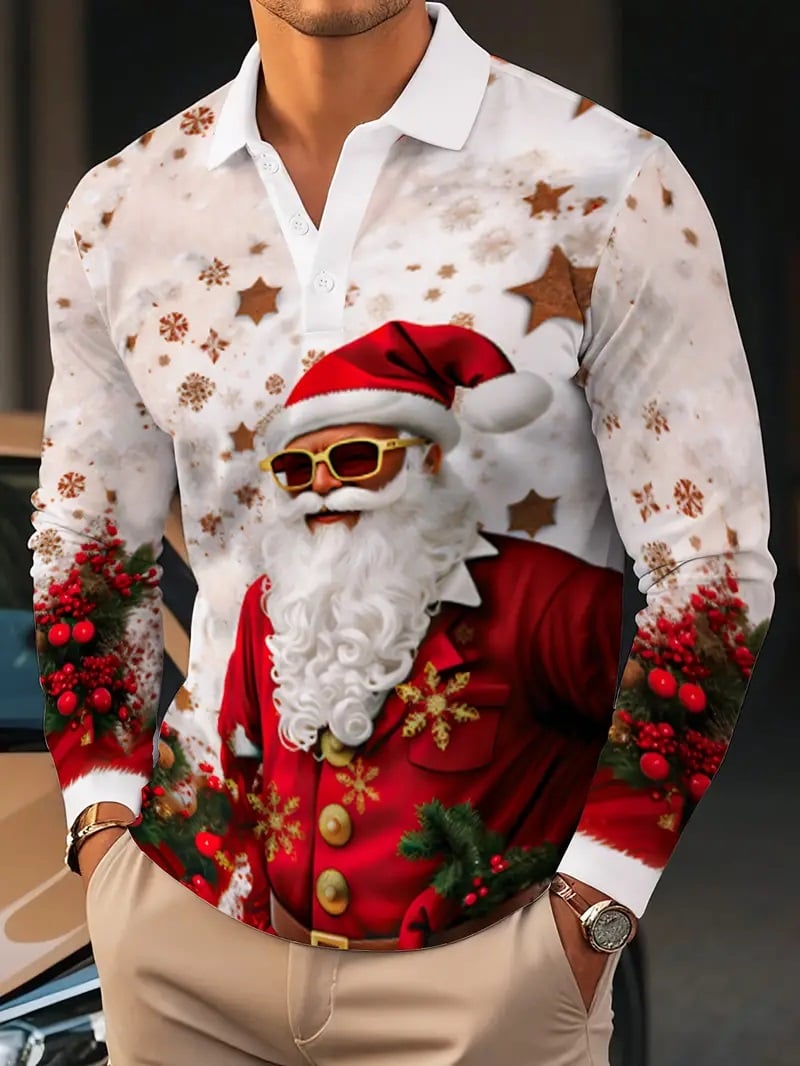 Men's Retro Christmas Print Polo Shirt