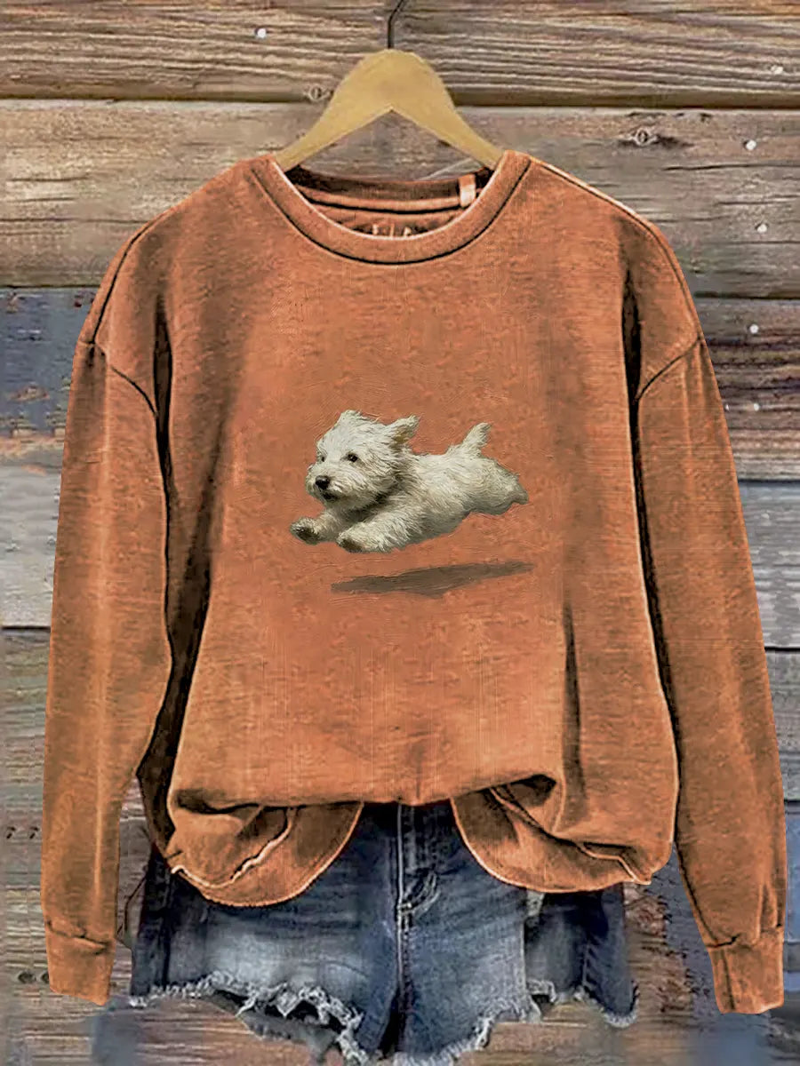 Funny Retro Cute Running Dog Art Print Casual Sweatshirt