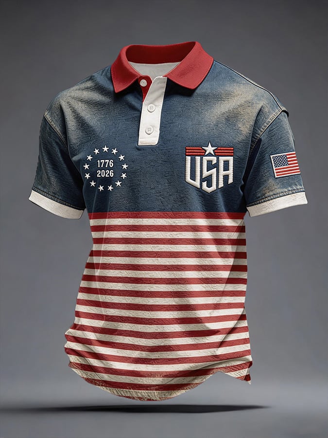 Men's Casual American 250th Anniversary Print Polo Shirt