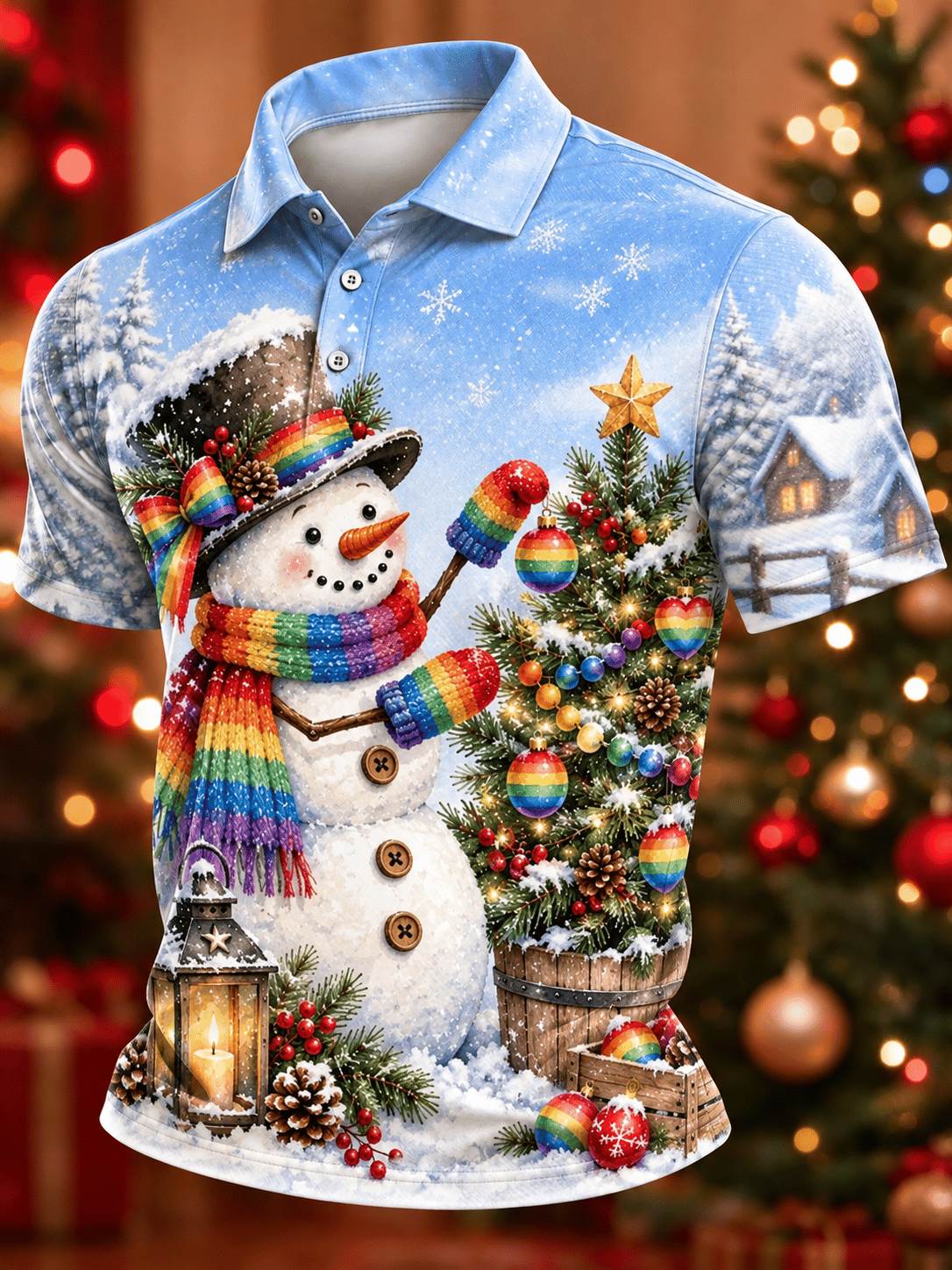 Men's Casual Christmas Print Polo Shirt