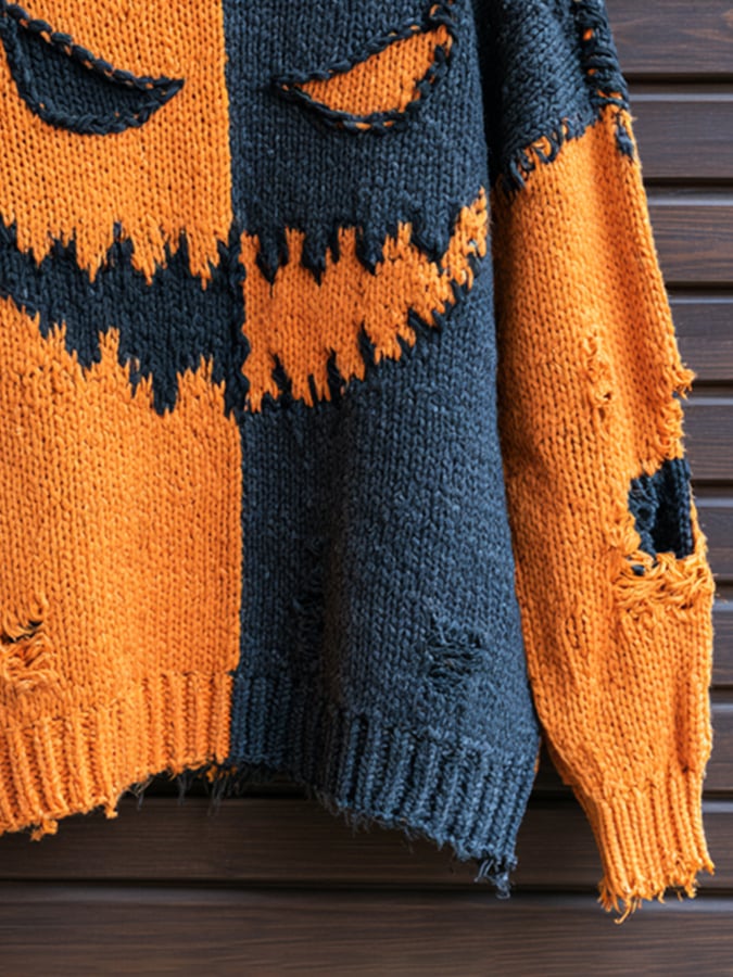 Men's Retro Color-Block Halloween Knit Top