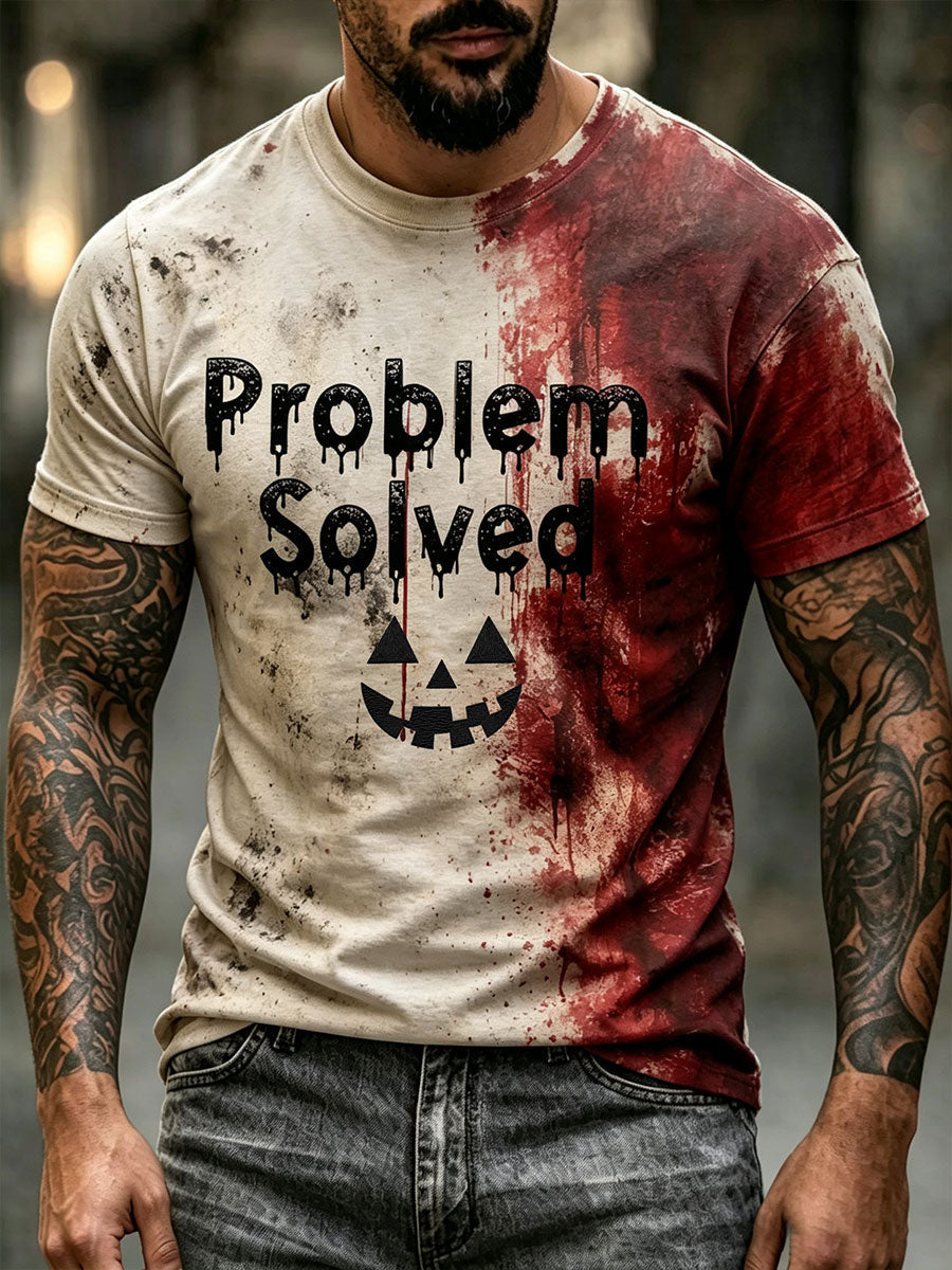 Men's "Problem Solved" Halloween Bloody Gothic Style Casual T-shirt