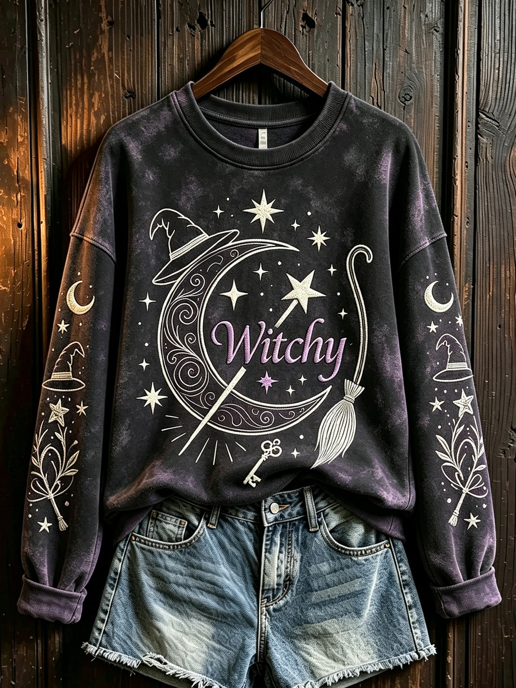 Women's Halloween Witch Element Pattern Printed Casual Sweatshirt