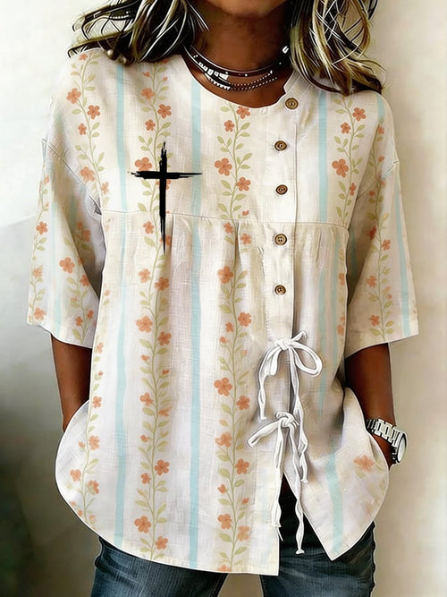 Women's Faith Floral Print Half Sleeve Casual Blouse